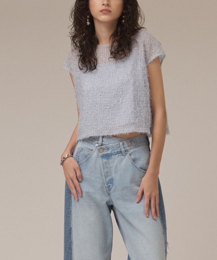 GRACECONTINENTAL バックフレアチュールトップ ブルー 38 GRACECONTINENTAL バックフレアチュールトップ ブルー 38