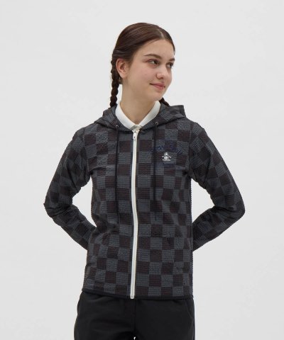 マンシングウェア Munsingwear ストレッチブロック柄長袖前開きフーディ