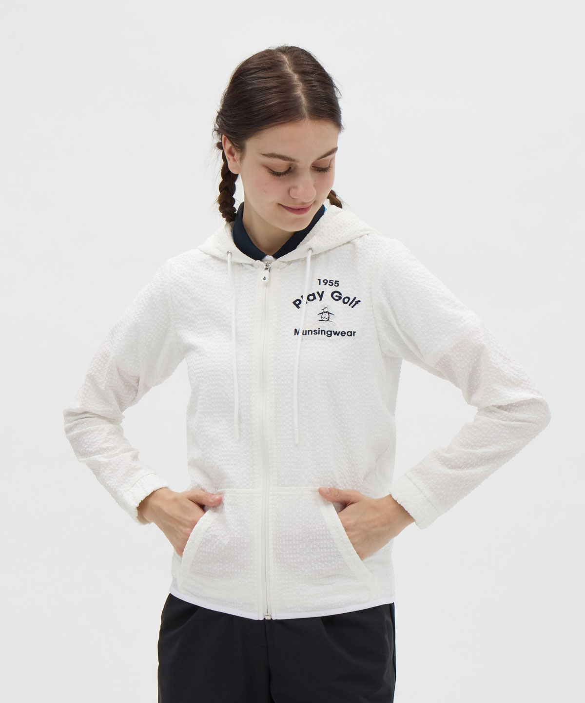 マンシングウェア Munsingwear ストレッチブロック柄長袖前開き