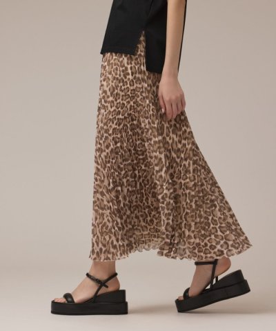 ヒョウ柄ロングプリーツスカート