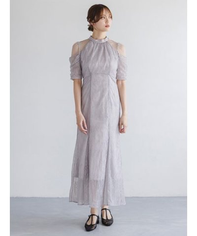 シアーショルダーレースドレス