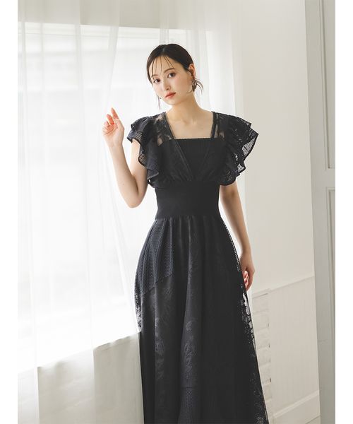 SNIDEL ウエストリブレースワンピース 結婚式 ドレス ワンピース SNIDEL - SNIDEL ウエストリブレースワンピース レース チュール