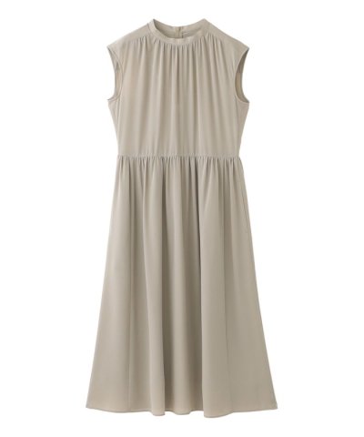 スタンドカラーギャザーワンピース