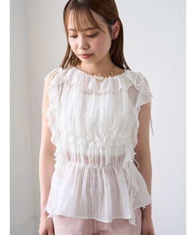 フリルシャーリングブラウス