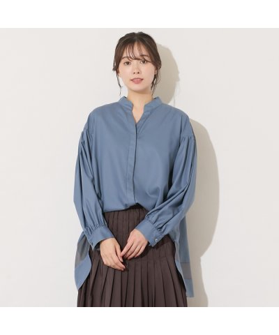 【手洗いOK】スキッパー襟・バックヘム切り替えブラウス