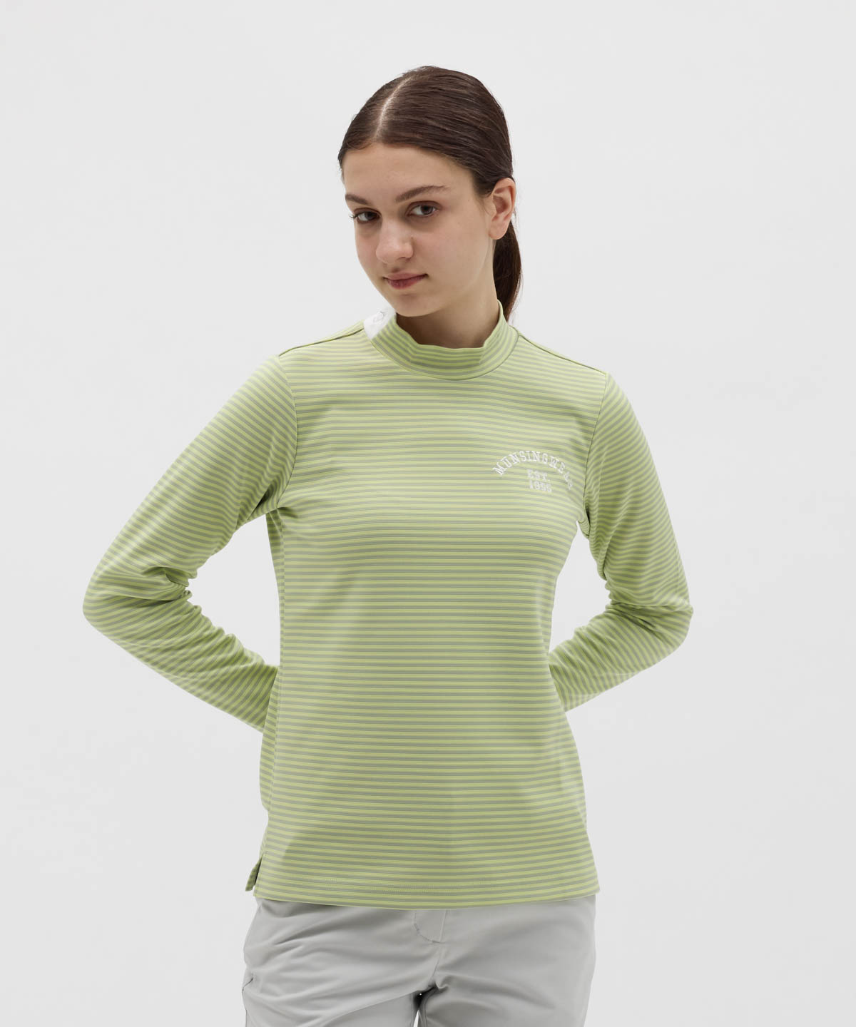 Munsingwear(ings) マンシングウェア Munsingwear HEAT NAVI ボーダーモックネッ ライム 3L Munsingwear(ings) マンシングウェア Munsingwear HEAT NAVI ボーダーモックネッ ライム 3L