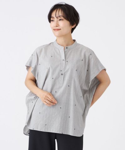 【マシンウォッシャブル】ストライプジャカードプルオーバーブラウス