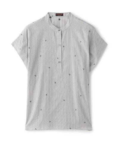 【L】【マシンウォッシャブル】ストライプジャカードプルオーバーブラウス