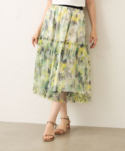 ぼかしフラワー ティアードスカート