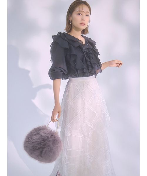 CELFORD HANAE MORIコラボ パール付きフリルブラウス セルフォード CELFORD 【HANAE MORI×CELFORDコラボ】 パール付き