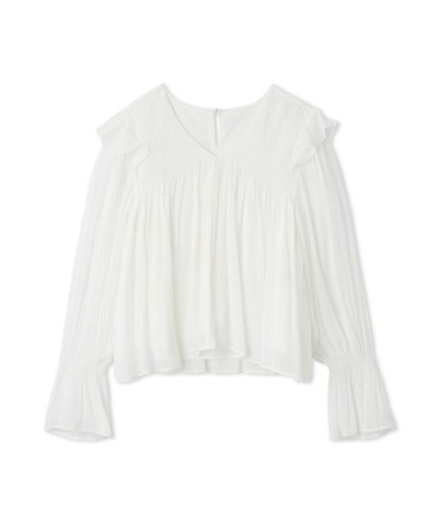 シャーリングギャザー割繊ブラウス