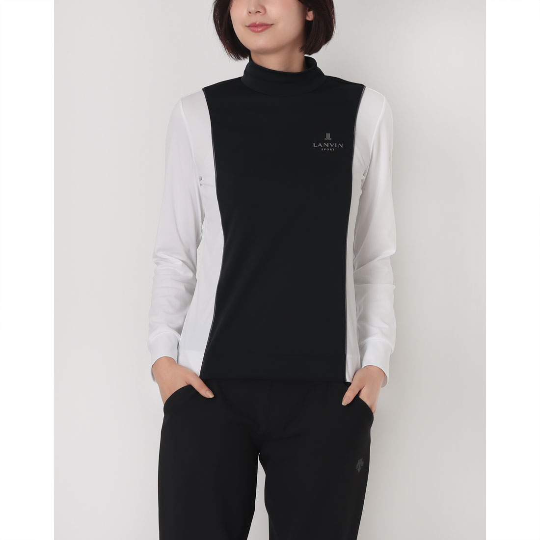 LANVINSPORT ランバン スポール LANVIN SPORT モックネックブロッキング長袖シャツ ブラック 36 LANVINSPORT ランバン スポール LANVIN SPORT モックネックブロッキング長袖シャツ ブラック 36