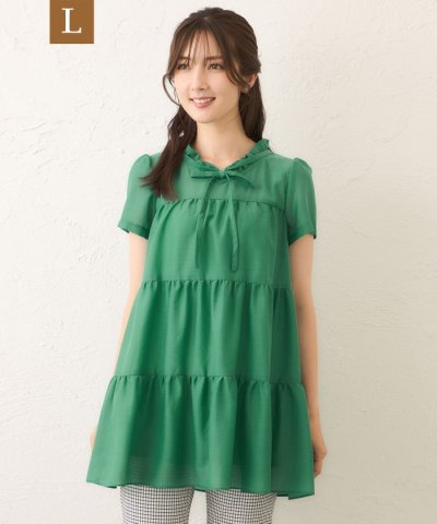 【L】ボイルワッシャーティアード　チュニックブラウス