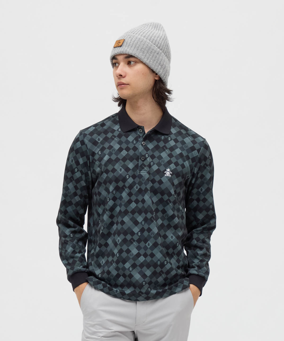 Munsingwear(ings) マンシングウェア Munsingwear HEAT NAVI バイアスチェックプ ブラック 3L Munsingwear(ings) マンシングウェア Munsingwear HEAT NAVI バイアスチェックプ ブラック 3L