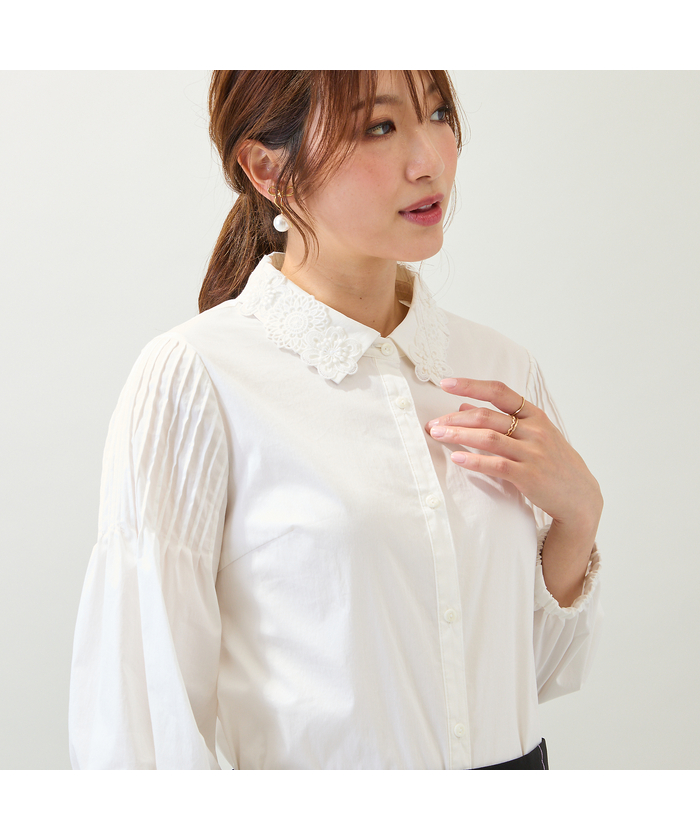 ローズティアラ ブラウス ネックレス バックリボン 袖ボリューム 美品 ゆったり ローズティアラ RoseTiara 白襟×リボンブラウス （ブラック