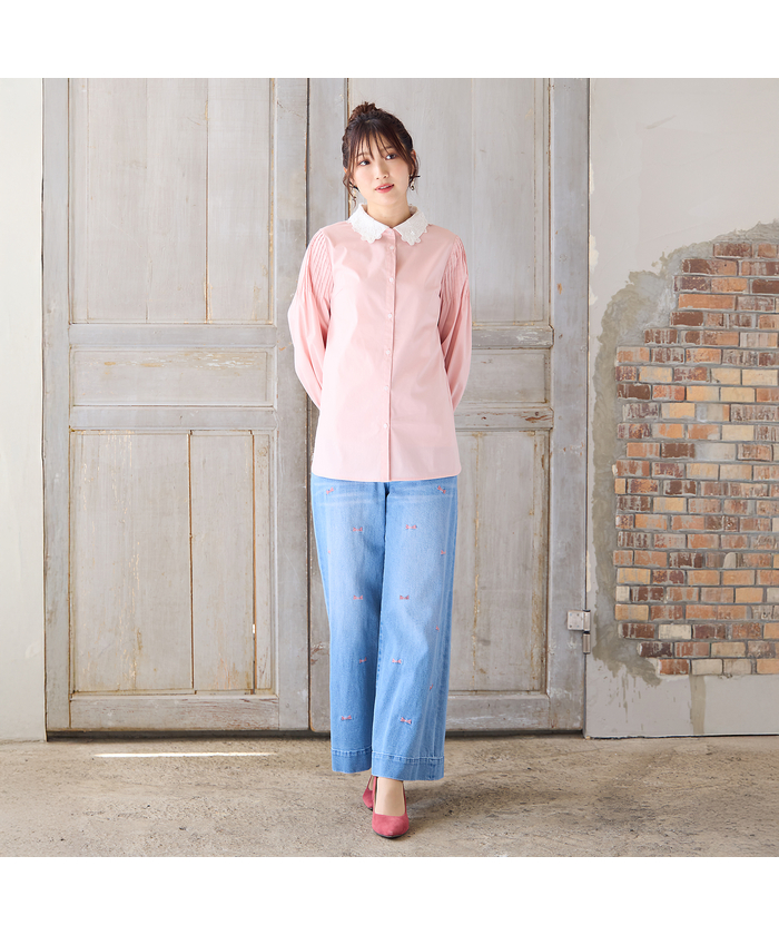 美品　ローズティアラ　リボンお花　モチーフ　Gジャン　ストレッチ　デニム　46 楽天市場】フラワーモチーフソフトデニムワンピース／ローズ