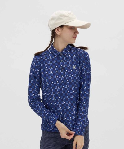 マンシングウェア Munsingwear ブロックチェック柄プリント長袖ポロシャ
