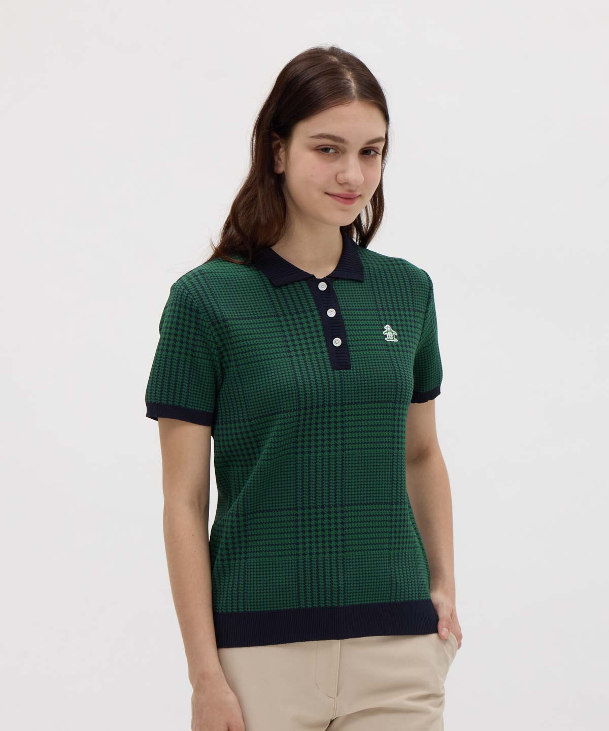 Munsingwear(ings) マンシングウェア Munsingwear グレンチェックジャカードニットポロシャ ネイビー L Munsingwear(ings) マンシングウェア Munsingwear グレンチェックジャカードニットポロシャ ネイビー L