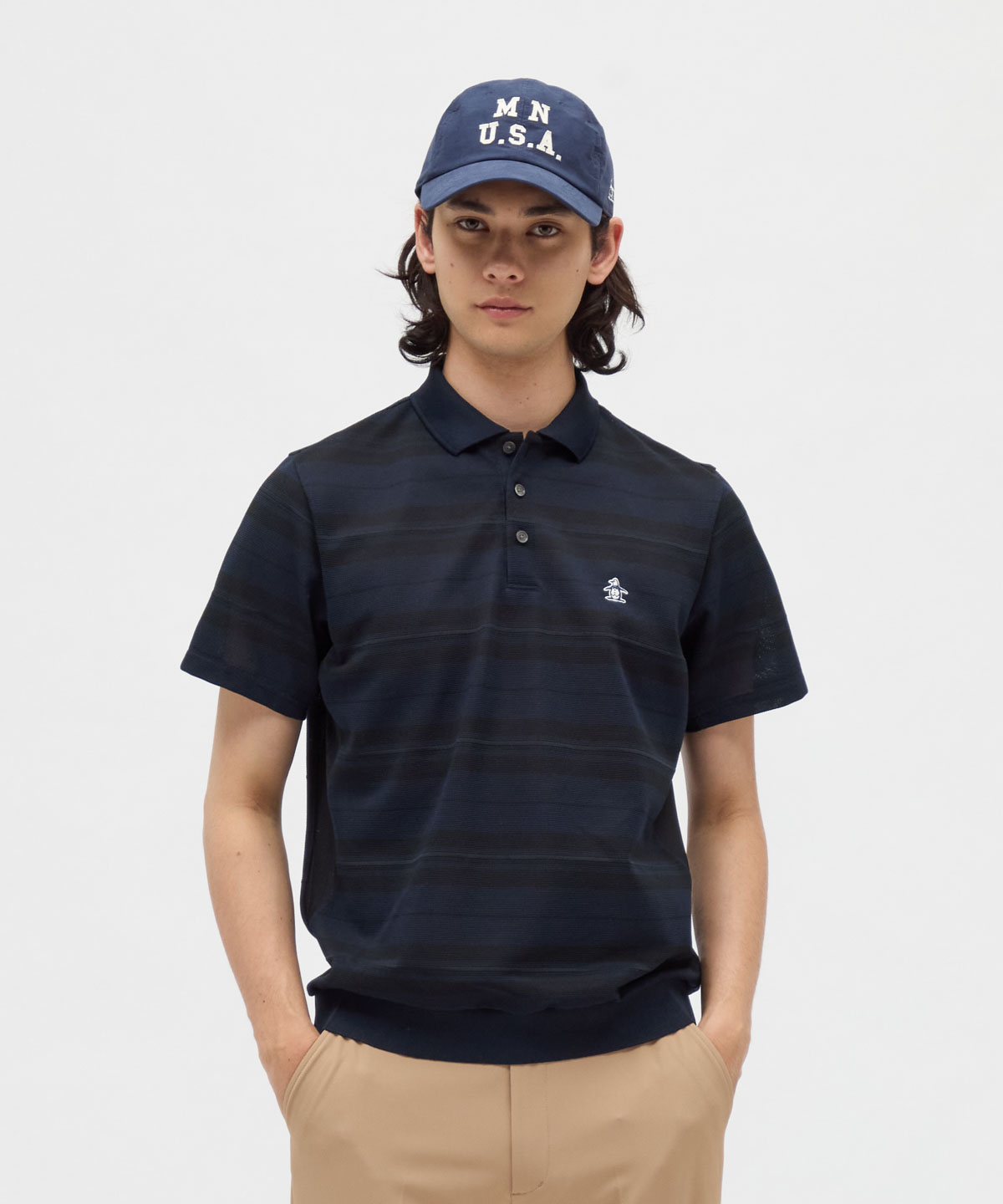 Munsingwear(ings) マンシングウェア Munsingwear 吸汗速乾先染めボーダー半袖ポロシャツ ネイビー 3L Munsingwear(ings) マンシングウェア Munsingwear 吸汗速乾先染めボーダー半袖ポロシャツ ネイビー 3L