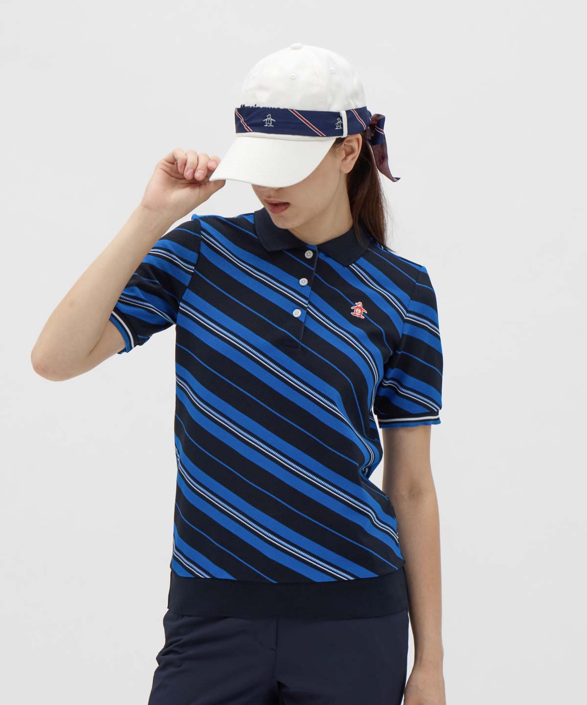 Munsingwear(ings) マンシングウェア Munsingwear 吸汗速乾 バイアスストライプ裾リブ半袖 ネイビー LL Munsingwear(ings) マンシングウェア Munsingwear 吸汗速乾 バイアスストライプ裾リブ半袖 ネイビー LL