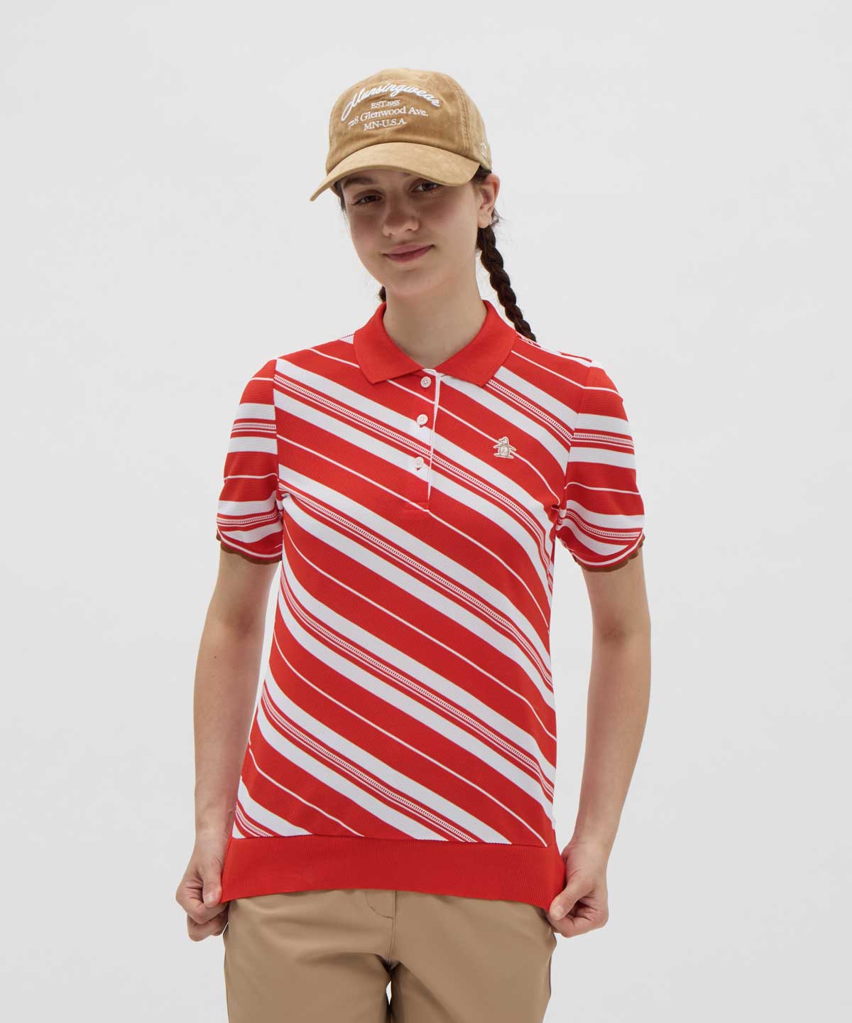 Munsingwear(ings) マンシングウェア Munsingwear 吸汗速乾 バイアスストライプ裾リブ半袖 オレンジ M Munsingwear(ings) マンシングウェア Munsingwear 吸汗速乾 バイアスストライプ裾リブ半袖 オレンジ M