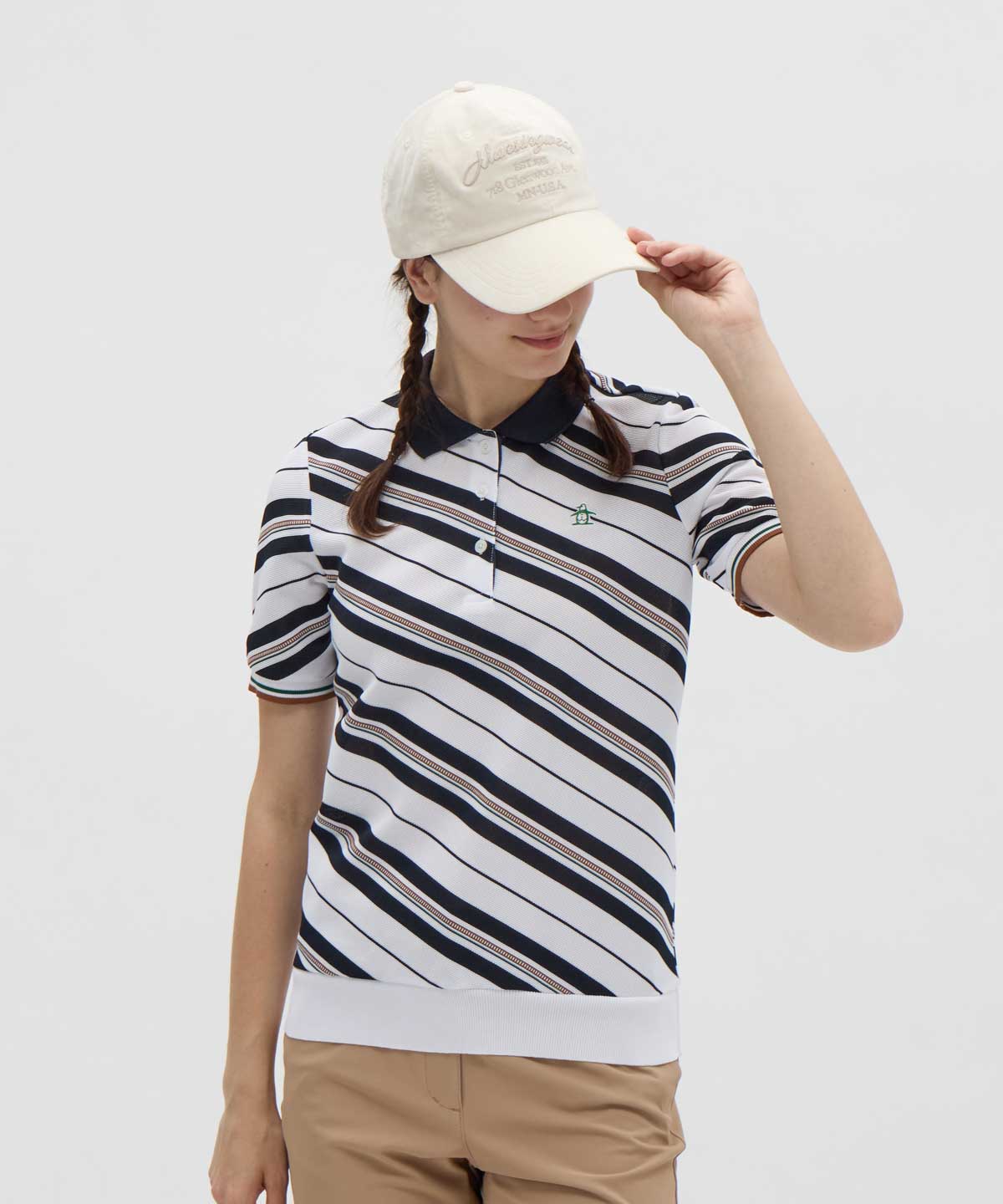 Munsingwear(ings) マンシングウェア Munsingwear 吸汗速乾 バイアスストライプ裾リブ半袖 ホワイト LL Munsingwear(ings) マンシングウェア Munsingwear 吸汗速乾 バイアスストライプ裾リブ半袖 ホワイト LL