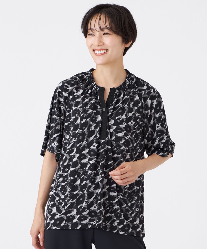 tシャツ 「接触冷感」「UV対策」「マシンウォッシャブル」カモフラパンサーギャザープルオーバー レディース L】【接触冷感】【UV対策】【マシンウォッシャブル】カモフラ