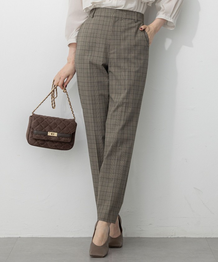 LC/LLL チェック起毛ストレッチテーパードパンツ LADY LUCK LUCA パンツ LC/LLL ストレッチテーパードパンツ