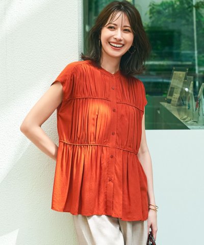 【接触冷感/WEB&一部店舗限定】レーヨンスパローン ティアード ブラウス