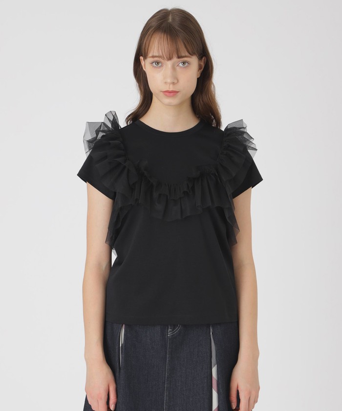 tシャツ コットンライトポンチフリルチュールカットソー レディース コットンライトポンチフリルチュールカットソー(508392472