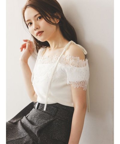 レースコンビハーフスリーブニットプルオーバー