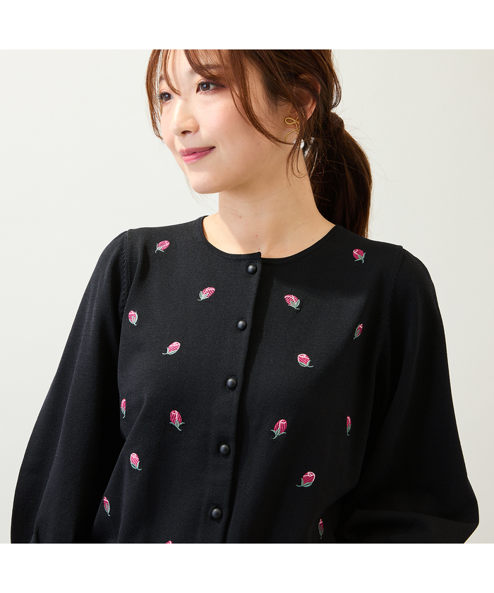 手洗いOK】つぼみ刺繍ニットカーディガン(508433316)｜阪急