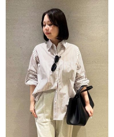 タブスリーブ釦ダウン柄シャツ