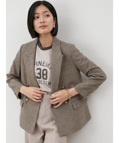 チェック金釦ダブルブレストブレザー