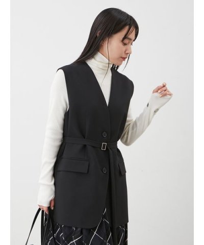 共ベルト付きオーバーサイズノーカラーベスト
