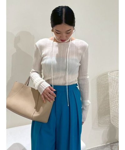 ボートネックタイ付ランダムリブシアーニット