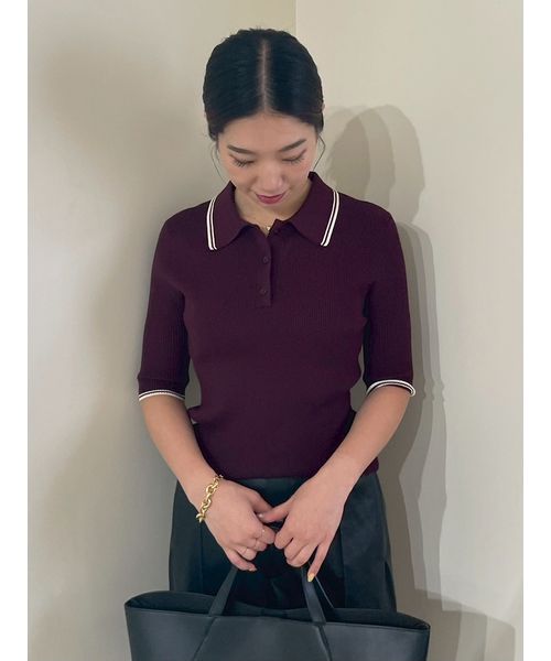 ミラオーウェン＊ポロ衿リブニットプルオーバー＊新品 ミラ オーウェン Mila Owen 【WEB限定カラー】【セットアップ