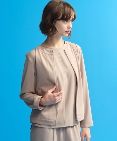 バックサテンノーカラージップジャケット