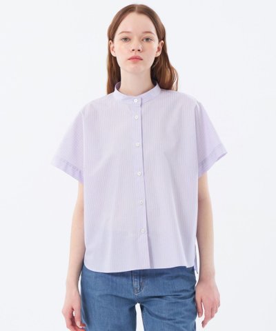 バンドカラーストライプハーフシャツ