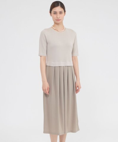 【ウォッシャブル】アセテートストレッチコンビ　ワンピース