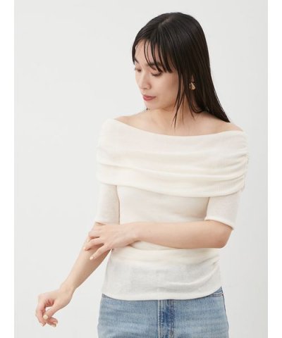 ドレープデザインオフショルニットトップス