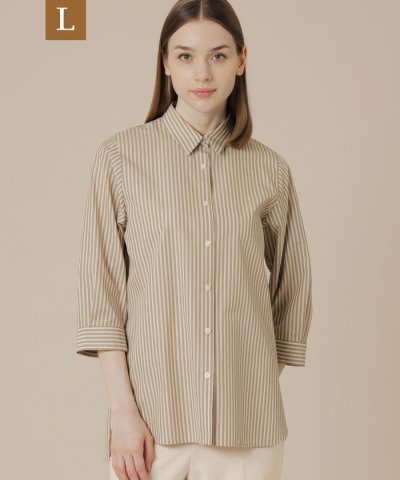 【L】コットンストライプチュニックシャツ