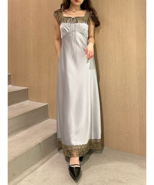 ヴィンテージレーストリムサテンロングドレス(508439326)｜阪急百貨店