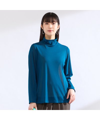 【M～４L】ウォッシャブルハイネックチュールTシャツ