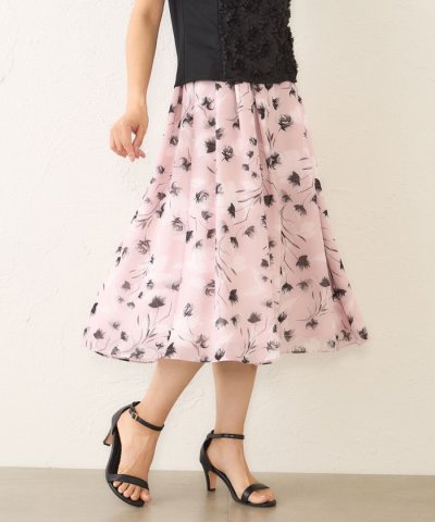 ダブルフラワープリント タックスカート