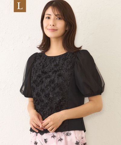 【L】立体フラワー刺しゅう　カットソー