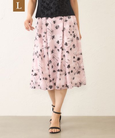 【L】ダブルフラワープリント タックスカート