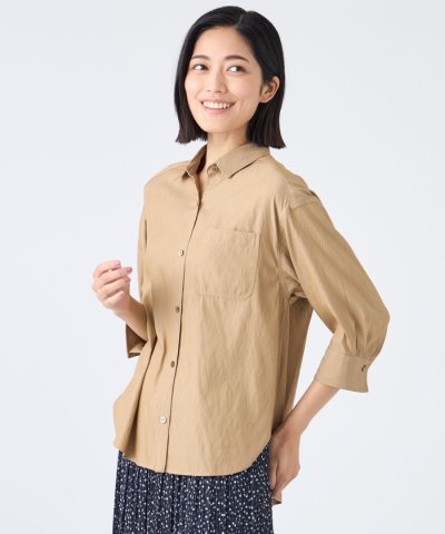 【ウォッシャブル】割繊シャンブレーブラウス