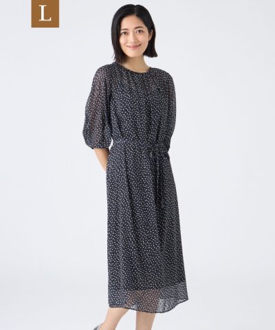 【L】【ウォッシャブル】ドットクレープワンピース