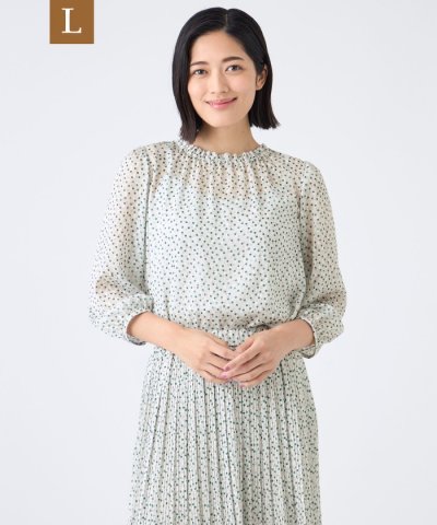 【L】【ウォッシャブル】ドットクレープブラウス